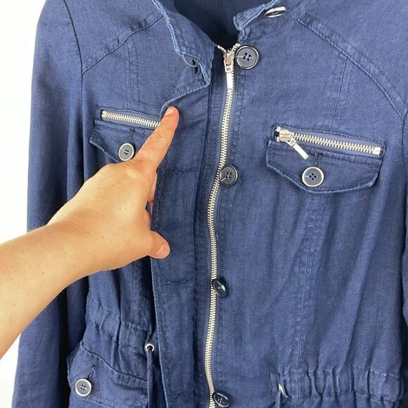 INC Utility Linen Jacket Women’s Navy Size Petite Medium - Picture 5 of 14